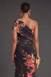 Champagne Floral Mermaid Long Formal Dress with Slit
