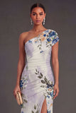 Champagne Floral Mermaid Long Formal Dress with Slit