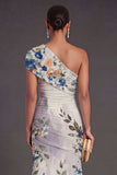 Champagne Floral Mermaid Long Formal Dress with Slit