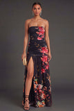 A Line Floral Ivory Long Formal Dress with Slit
