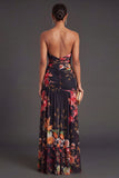 A Line Floral Ivory Long Formal Dress with Slit