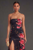 A Line Floral Ivory Long Formal Dress with Slit