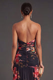 A Line Floral Ivory Long Formal Dress with Slit