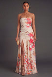 A Line Floral Ivory Long Formal Dress with Slit