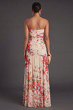 A Line Floral Ivory Long Formal Dress with Slit