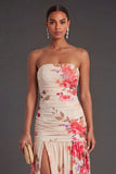 A Line Floral Ivory Long Formal Dress with Slit