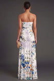 A Line Floral Ivory Long Formal Dress with Slit