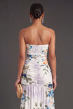 A Line Floral Ivory Long Formal Dress with Slit