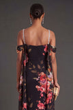 Black Floral Mermaid Cold Shoulder Long Formal Dress