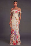 Black Floral Mermaid Cold Shoulder Long Formal Dress