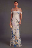 Black Floral Mermaid Cold Shoulder Long Formal Dress