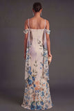 Black Floral Mermaid Cold Shoulder Long Formal Dress