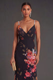 Black Mermaid Sleeveless Floral Long Formal Dress