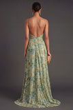 A Line Floral Dusty Green Long Formal Dress with Slit