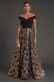 Black Floral A Line Off the Shoulder Long Formal Dress