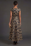 A Line Black Round Neck Floral Long Formal Dress