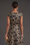 A Line Black Round Neck Floral Long Formal Dress
