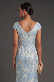 Mermaid Jacquard Blue Floral Long Formal Dress