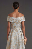Off the Shoulder A Line Floral Dusty Blue Long Formal Dress
