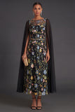 Black Floral Sheath Embroidered Long Formal Dress