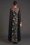 Black Floral Sheath Embroidered Long Formal Dress