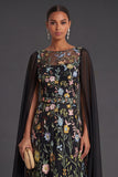 Black Floral Sheath Embroidered Long Formal Dress