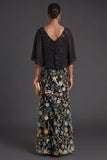 Black Floral Embroidered Long Formal Dress with Cape