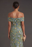 Green Floral Mermaid Off the Shoulder Long Formal Dress