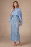 Light Blue Sheath Long Mother of the Bride Dress with Slit