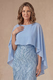 Light Blue Sheath Long Mother of the Bride Dress with Slit