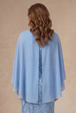 Light Blue Sheath Long Mother of the Bride Dress with Slit