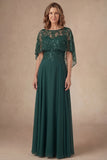 Dark Green Floral A Line Long Mother of the Bride Dress