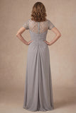 Grey Sheath Ruched Long Mother of the Bride Dress