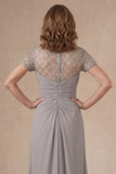 Grey Sheath Ruched Long Mother of the Bride Dress