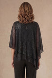 Black Round Neck Ruffled Long Mother of the Bride Pant Suits