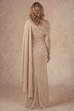 Champagne One Shoulder Ruched Long Mother of the Bride Dress