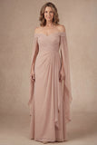 Champagne Ruffled Ruched Long Mother of the Bride Dress