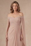 Champagne Ruffled Ruched Long Mother of the Bride Dress