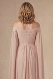 Champagne Ruffled Ruched Long Mother of the Bride Dress