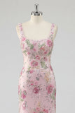 Pink Sparkly Beaded Floral Mermaid Long Prom Dress