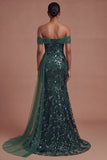 Mermaid Dark Green Off the Shoulder Long Prom Dress with Slit