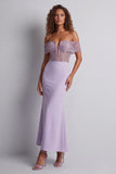 Beaded Mermaid Light Purple Long Formal Dress