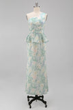 Light Green Floral Mermaid Long Formal Dress