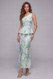 Light Green Floral Mermaid Long Formal Dress
