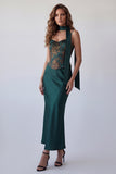 Dark Green Floral Mermaid Long Formal Dress