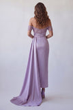Light Purple Sheath Off the Shoulder Beaded Long Formal Dress with Cape