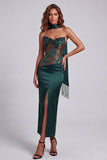 Sweetheart Floral Dark Green Sheath Long Formal Dress with Slit