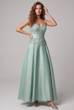 A Line Green Floral Appliqued Spaghetti Straps Long Formal Dress