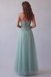 Green Corset Floral A Line Long Formal Dress