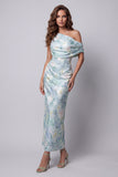 Light Green Floral Sheath One Shoulder Long Formal Dress